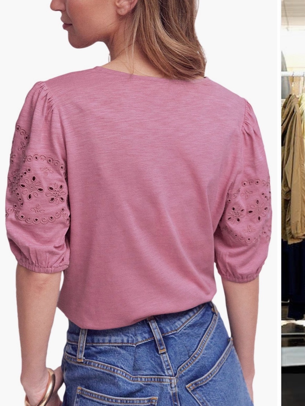 Boden Ada Eyelet Embroidery Knit Puffed Sleeve Top Cotton /Modal Lilas pink Sz 4 - Picture 10 of 10
